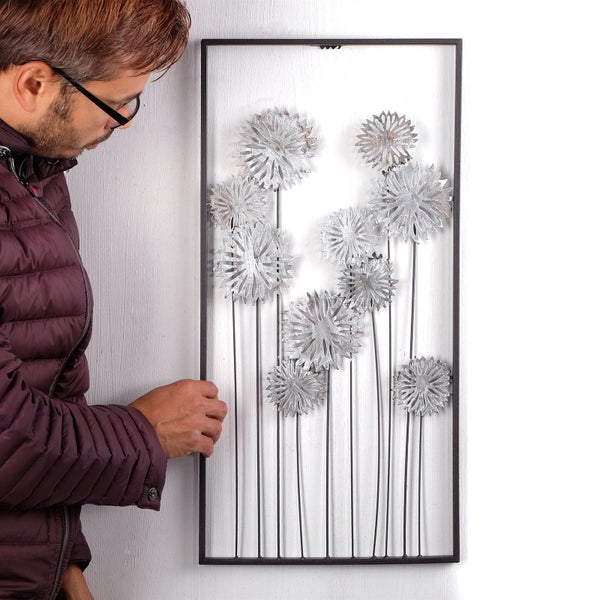 Wanddeko PURE FLOWERS Metall silber/braun