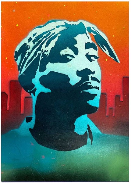 QBIX Tupac Shakur Schablone 2 Schichten A3 Größe Kunststoff - Höhe Tupac 31 cm