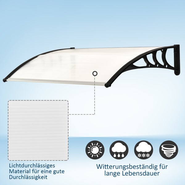 Outsunny Vordach Haustürvordach 100 x 75 cm Pultvordach Überdachung Polycarbonat Transparent