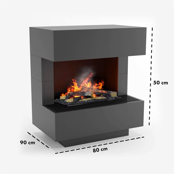 GLOW FIRE Elektrokamin 'Kleist' | Wasserdampf Kamin mit OMC 600 inkl. Holz in grau| HxBxT: 80x90x50 cm