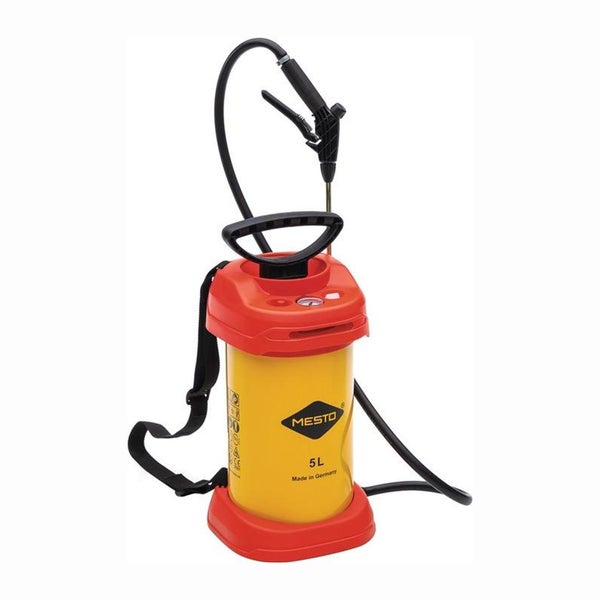Mesto Drucksprüher, 5 Liter Fassungsvermögen, mit Schultergurt, Schlauch und Sprühlanze.