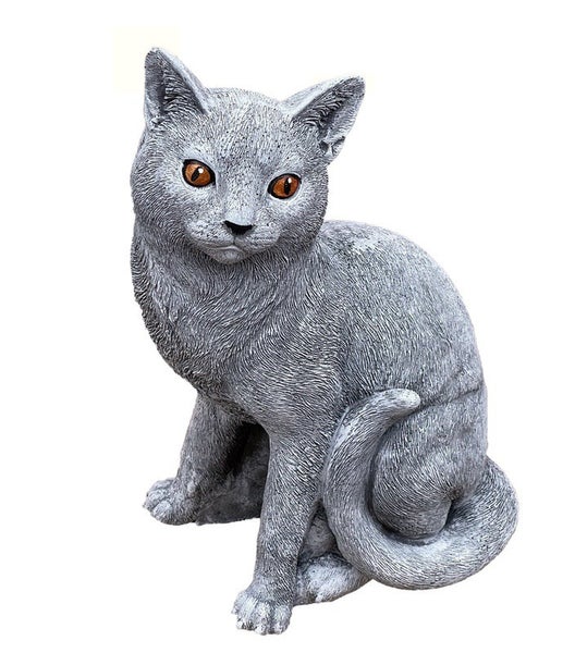Gartenfigur Katze aus Kunststein in realistischer Optik als dekorative Statue für den Außenbereich