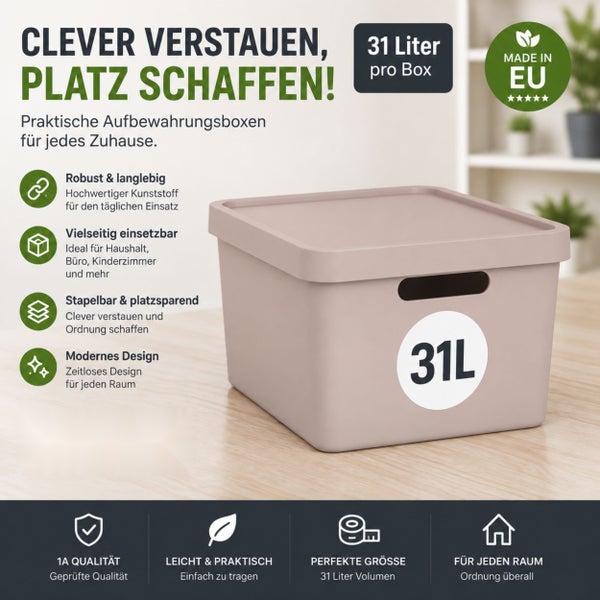Plastard Aufbewahrungsbox mit Deckel 4er-Set 31 Liter in