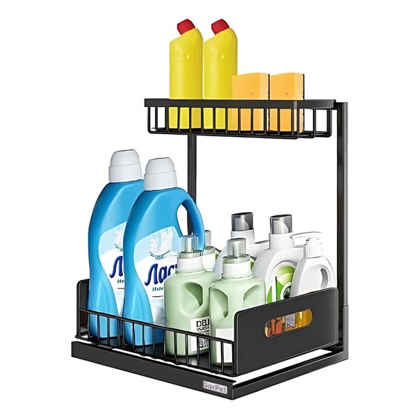 Spülschrank Organizer schmal ausziehbar Küche Metall 2 Etagen unter Waschbecken Regal Küchen Organizer Gewürzregale Organizer für Badezimmer schwarz