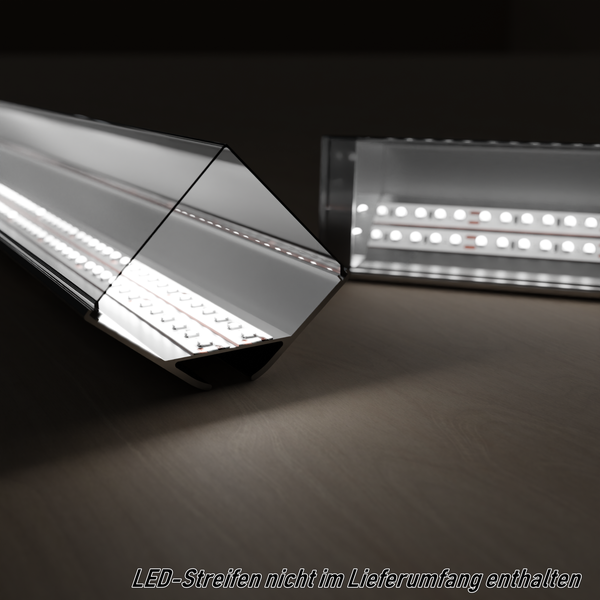 TIVENDIS Led Alu Profil 2 m ER9020 Komplett Set für Strip / Streifen bis 20 mm breit | Abdeckung transparent klar, Endkappen, Befestigungclips | L-Form Winkel Ecke Winkelprofil Eckprofil eloxiert