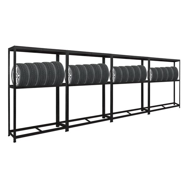 PROREGAL Mega Deal 4x Reifenregal RAGNAR HxBxT 180 x 120 x 40cm bis zu 8 Reifen auf 2 Ebenen + Ablage 265kg Fachlast Schwarz