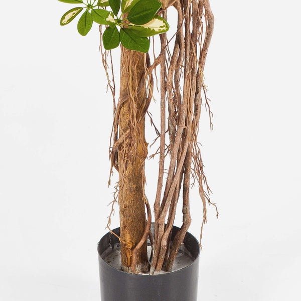 Künstliche Chrysantheme mit großer rosa Blüte und grünem Stängel.