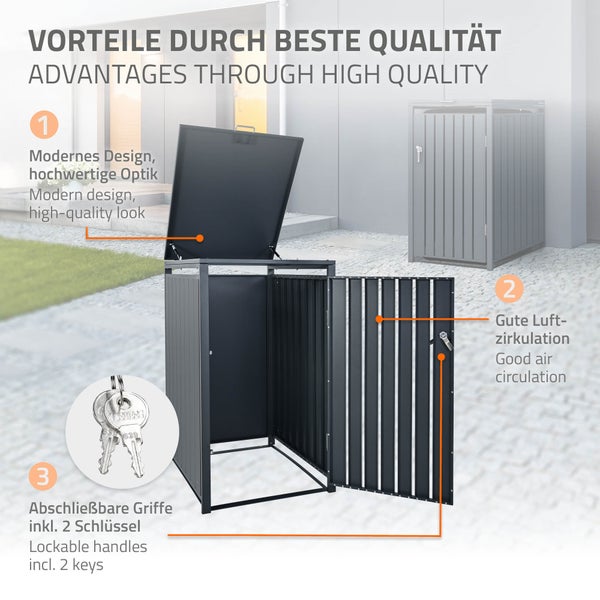ML-Design Mülltonnenbox 1er für 1 Tonne, 240L, 68x80x116,3 cm, Anthrazit, Stahl, wetterfest, Abschließbare Mülltonnenverkleidung mit Klappdeckel und Tür, Müllbox Mülltonnecontainer Mülltonnenabdeckung