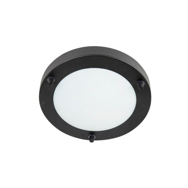 Runde Decken- oder Wandleuchte mit schwarzem Gehäuse und weißer Abdeckung.
