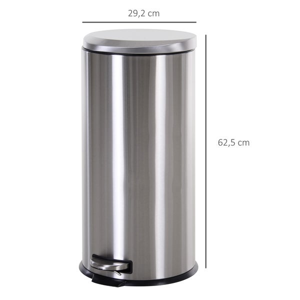 HOMCOM 30L Mülleimer, Ø29,2 x 62,5 cm, Edelstahl, Silber
