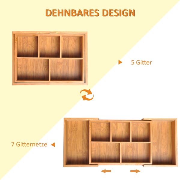 Ausziehbares Bambus Schubladeneinsatz mit Fächern