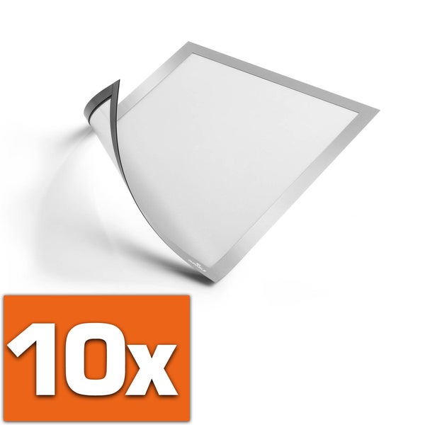 Durable 486923 Info-Rahmen, 10 Stück, Duraframe Magnetic (A4, Magnetrahmen für metallische Oberflächen), silber