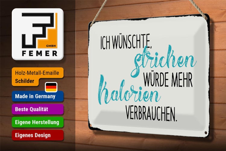 Blechschild Spruch 30x20cm ich wünsche Stricken würde