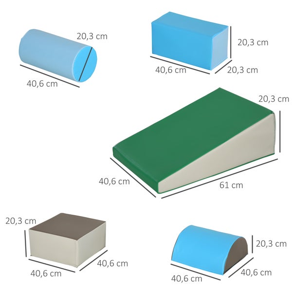 HOMCOM Softbausteine, 5er-Set Schaumstoff, 40,6L x 40,6B x 20,3H cm, Kunstleder, EPE, Blau