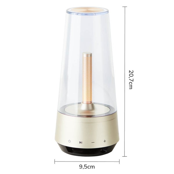 Tischlampe kabellos mit Bluetooth-Lautsprecher 'Die Klangvolle', USB aufladbar und dimmbare Akku Tischleuchte, LED Nachttischlampe, batteriebetrieben mit Ladefunktion