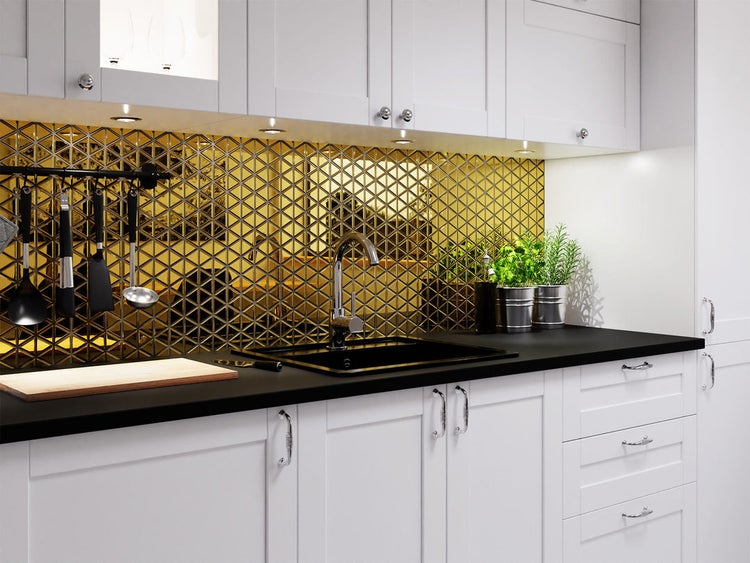 Glasmosaik auf Netz für Bad und Küche 26.3 cm x 30.3 cm - Golden mirror