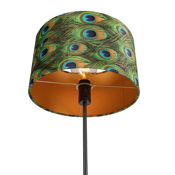 Stehlampe mit Lampenschirm mit Pfauenfeder Muster