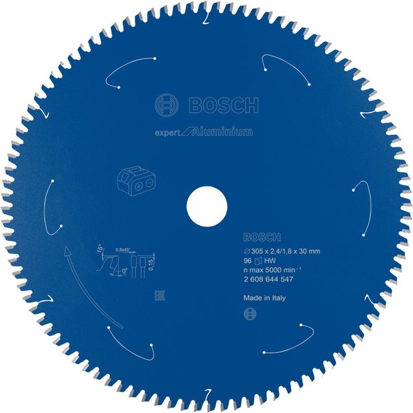 Bosch Kreissägeblatt Expert for Aluminium für Akku-Gehrungssägen 305 x 2,4 / 1,8 x 30 96 Zähne - 2608644547