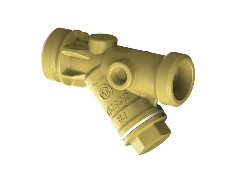 Schrägsitz-Schmutzfänger aus Messing für Sanitär- und Heizungsinstallationen.