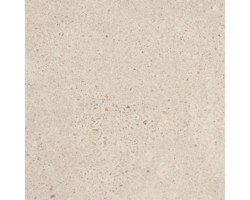 Nahaufnahme einer Feinsteinzeugfliese mit Terrazzo-Optik.