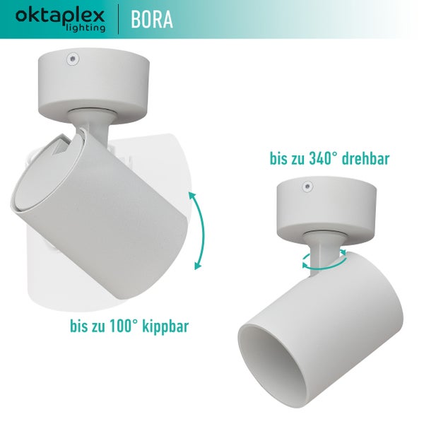 Bora Deckenstrahler 1-flammig GU10 LED Spotleuchte 230V schwenkbar für Decke Wandmontage Aluminium weiß