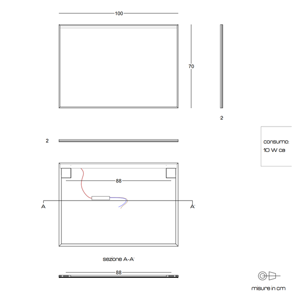Badezimmerspiegel 100x70 mit schwarzem Rahmen und LED