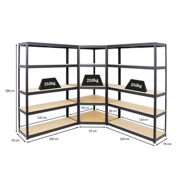PROREGAL Mega Deal 1x Eckregal & 2x Schwerlastregal Big Elephant S Fachlast 250 kg Schwarz