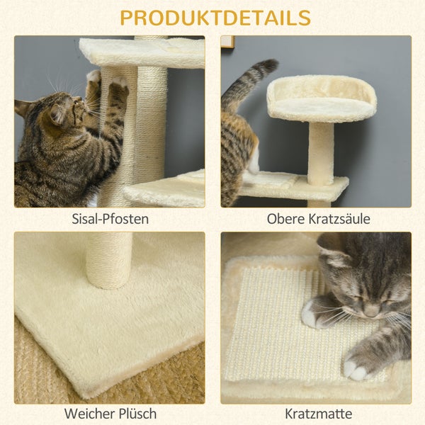 PawHut Kratzbaum mit Sisalsäulen, Katzenkratzbaum, Katzen Kletterbaum, Katzenbaum, Beige, 50 x 50 x 100 cm