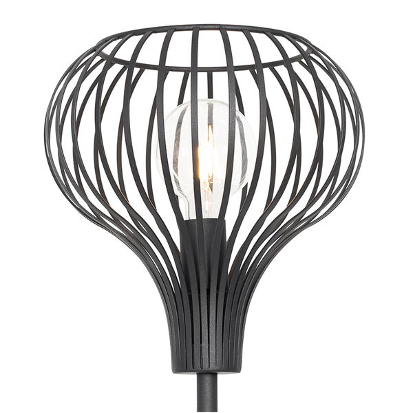 Dekorative Stehlampe mit einem Lampenschirm aus Metallstreben und einer klaren Glühbirne