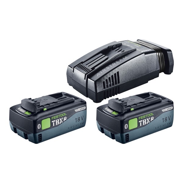 Festool Energie-Set mit zwei 18 Volt Akkus und einem Airstream Schnellladegerät.