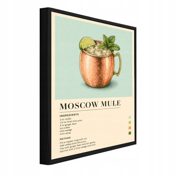 Gerahmtes Wandbild mit Cocktailrezept für Moscow Mule in einer Illustration
