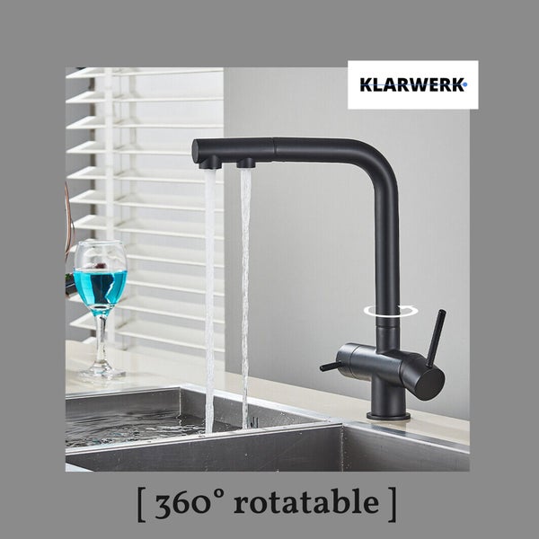 Felix | 3 Wege Premium Schwarz matt Edelstahl ausziehbare Armatur | Wasserhahn Küche |Mischbatterie - 360 Grad | Filter 3 Anschlüsse