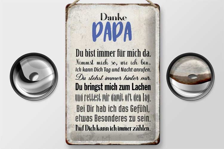 Blechschild Spruch 20x30cm Danke Papa du bist für mich da