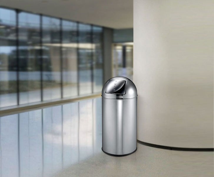 PROREGAL Abfallbehälter Mit Pushdeckel & Inneneimer Aus Metall 40 Liter HxBxT 74 x 34 x 34 cm Edelstahl & Silber