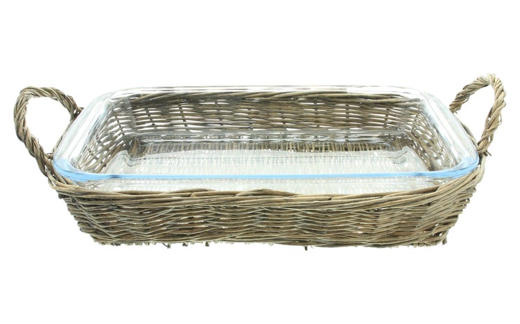 FRANK FLECHTWAREN | Auflaufform Cuisine mit Weidenkorb, GLAS, WEIDE, 37 x 24 x 7 cm