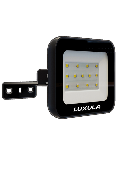 LUXULA LED-Außenstrahler in Schwarz mit verstellbarem Montagebügel und zwölf LED-Chips.