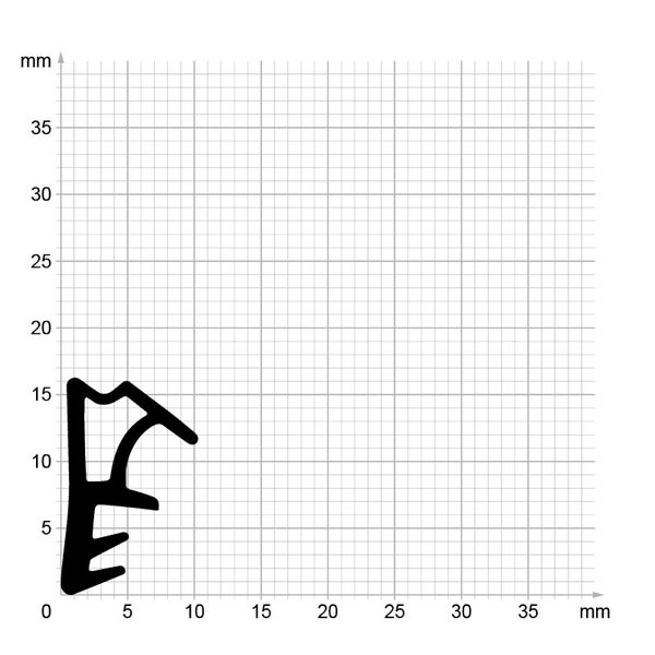 Maßzeichnung einer Gummidichtung mit Querschnitt auf Millimeterpapier