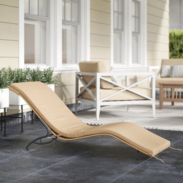 Outsunny Sonnenliege Polyrattan Wasserabweisend Gartenliege mit Kissen, wetterfest Liege 120 kg belastbar UV-bständig Relaxliege Liegestuhl Gartenmöbel für Garten Balkon Outdoor 166 x 63 x 76 cm Beige