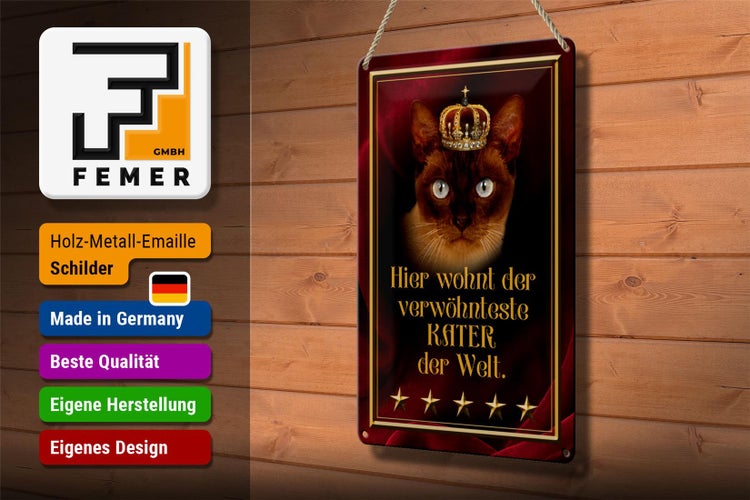 Blechschild Spruch 20x30cm hier wohnt Kater der Welt