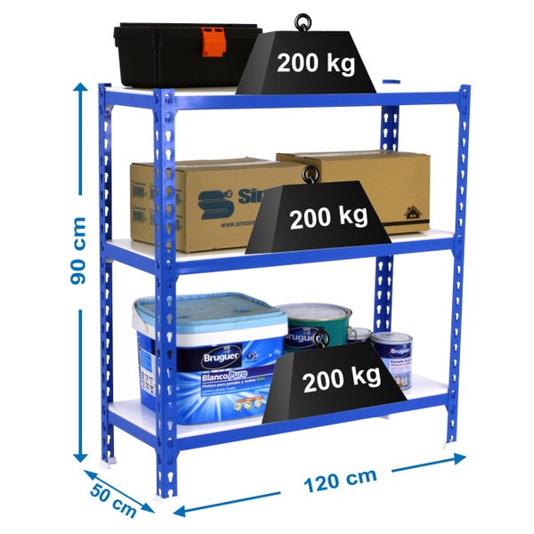 Schwerlastregal BABY METAL SHARK | HxBxT 90x120x50cm | Fachlast 200kg | Blau-Weiß