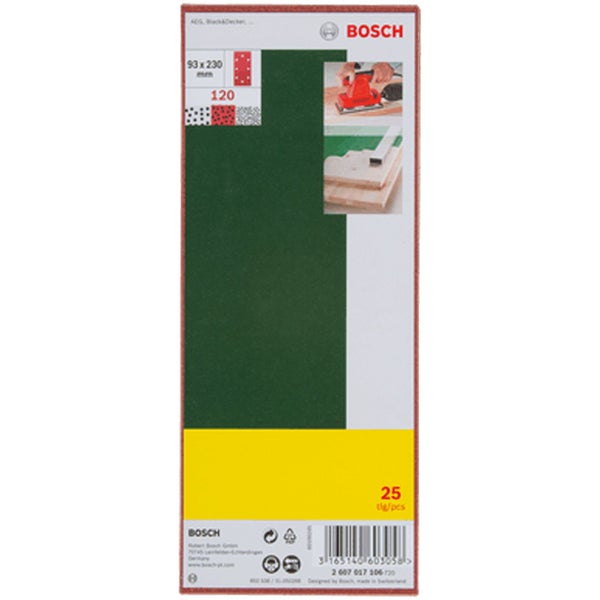 Bosch Schleifpapier, Körnung 120, Größe 93 x 230 Millimeter, 25 Stück