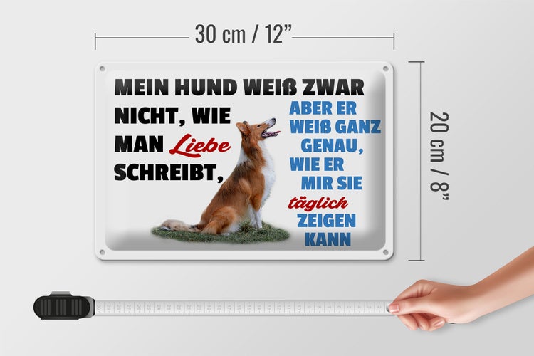 Blechschild Spruch 30x20cm mein Hund weiß zwar Hundeliebe