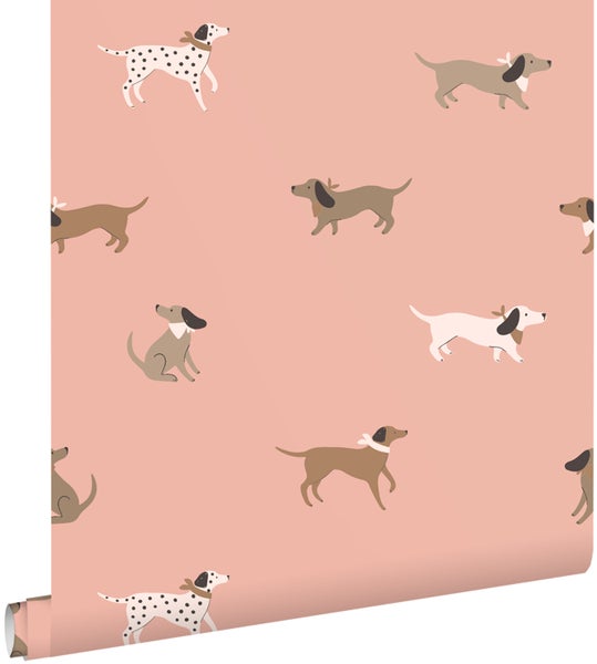 ESTAhome Tapete Hunde Rosa und Braun - 50 x 900 cm - 131380