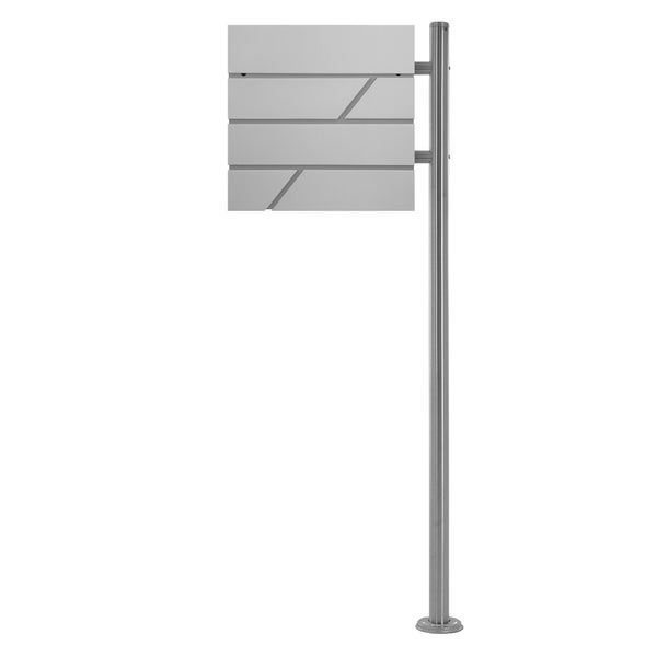 ECD Germany Standbriefkasten mit Zeitungsfach, Briefkasten mit Pfosten, Standfuß freistehend, Briefkastenanlage Briefkastenständer Silber Edelstahl, Postkasten Hellgrau Edelstahl pulverbeschichtet