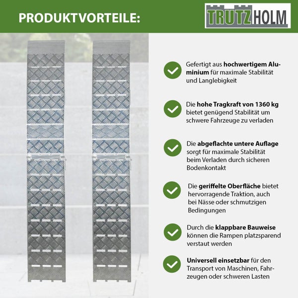 TRUTZHOLM 2 x Auffahrrampe klappbar 226 cm Traglast 1360 kg Alu grau Motorradrampen Verladerampen