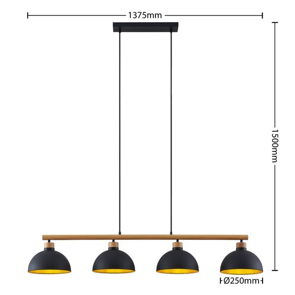 Vierflammige Pendelleuchte mit Maßen