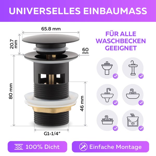 Waschbeckenstöpsel mit den Maßen 65,8 mm x 80 mm