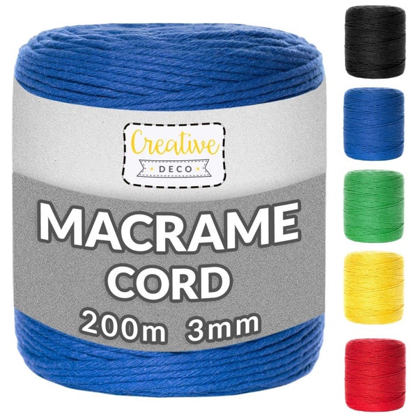 Creative Deco Makramee-Garn, 200 Meter Länge, 3 Millimeter Durchmesser, in verschiedenen Farben erhältlich.