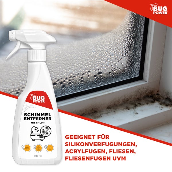 Silberkraft Schimmelentferner mit Aktiv-Chlor 500ml, Stark gegen Schimmel, Stockflecken, Sofort- & Langzeitschutz für Bad, Dusche, Fliesen, Fugen, Keller & Wände, Inkl. 70-seitigem Schimmel-Ratgeber