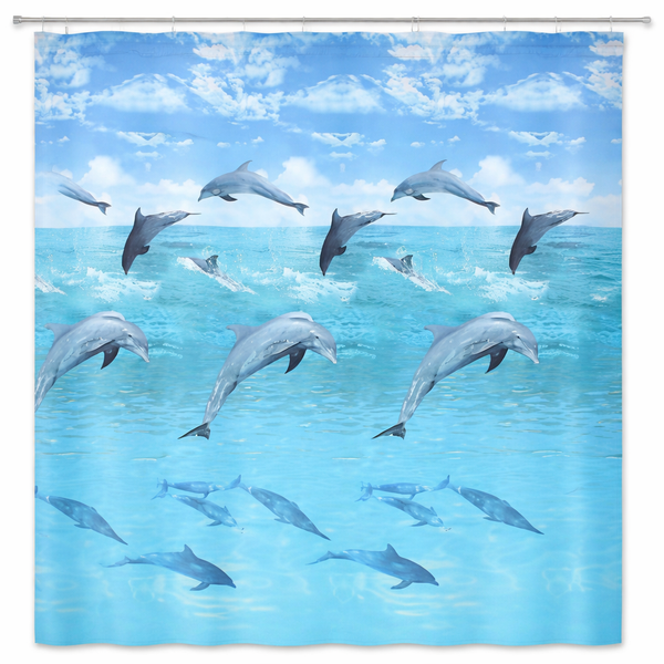 Duschvorhang mit Delfinmotiv und Meereslandschaft